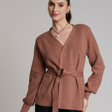 Casaco de Tricot com Faixa Softline Bege Aurora