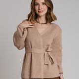 Casaco de Tricot com Faixa Softline Bege