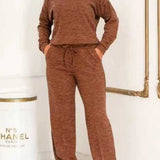 Conjunto Feminino Lanzinha Ribi canelada Gola lisa 2 Peças Blusa e Pantalona moda Inverno 2026
