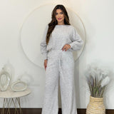 Conjunto Feminino de Tricot Mousse Premium Blusa Morcego e Calça Pantalona Casual Inverno