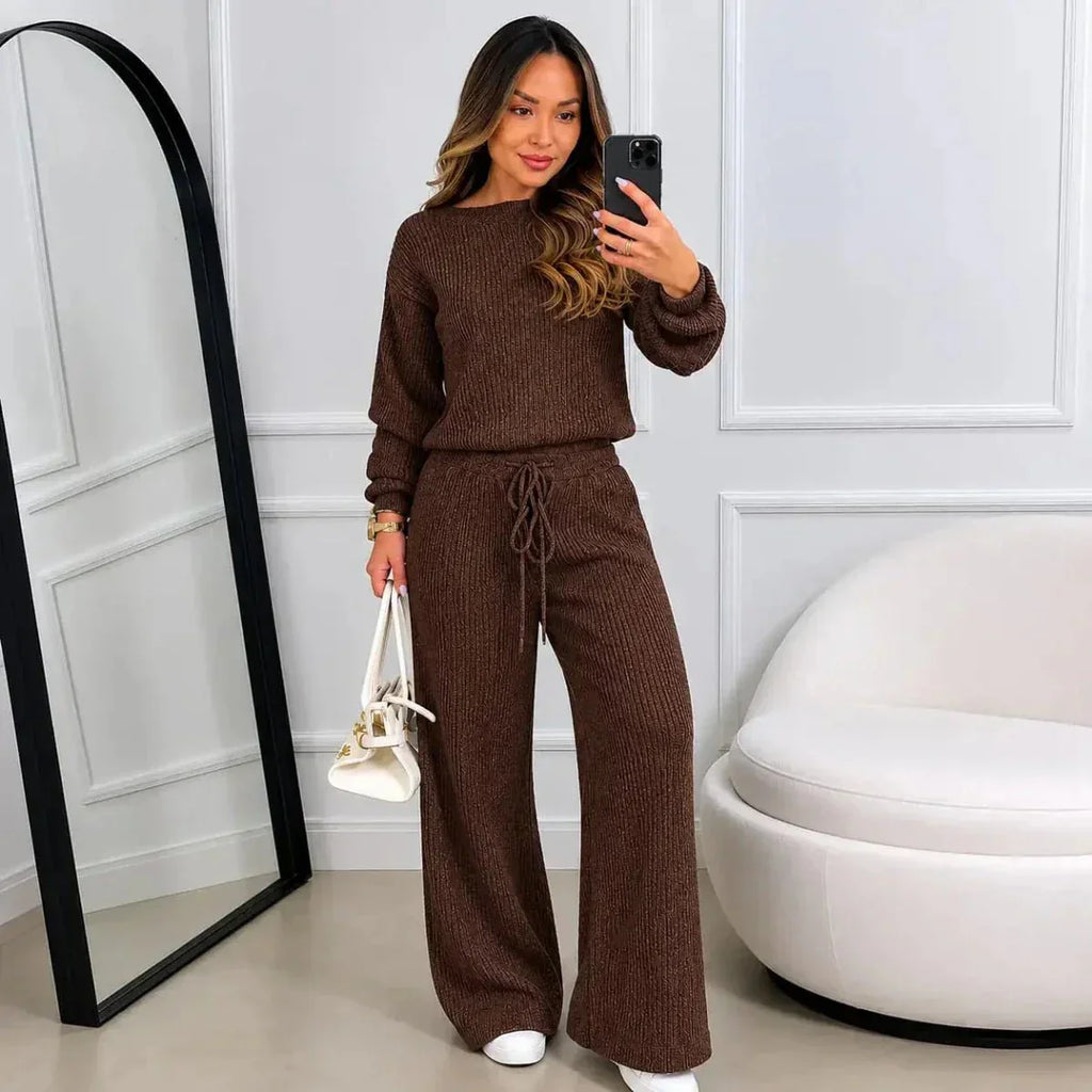 Kit 2 Conjuntos Feminino Canelado em Tricot (Blusa + Calça)