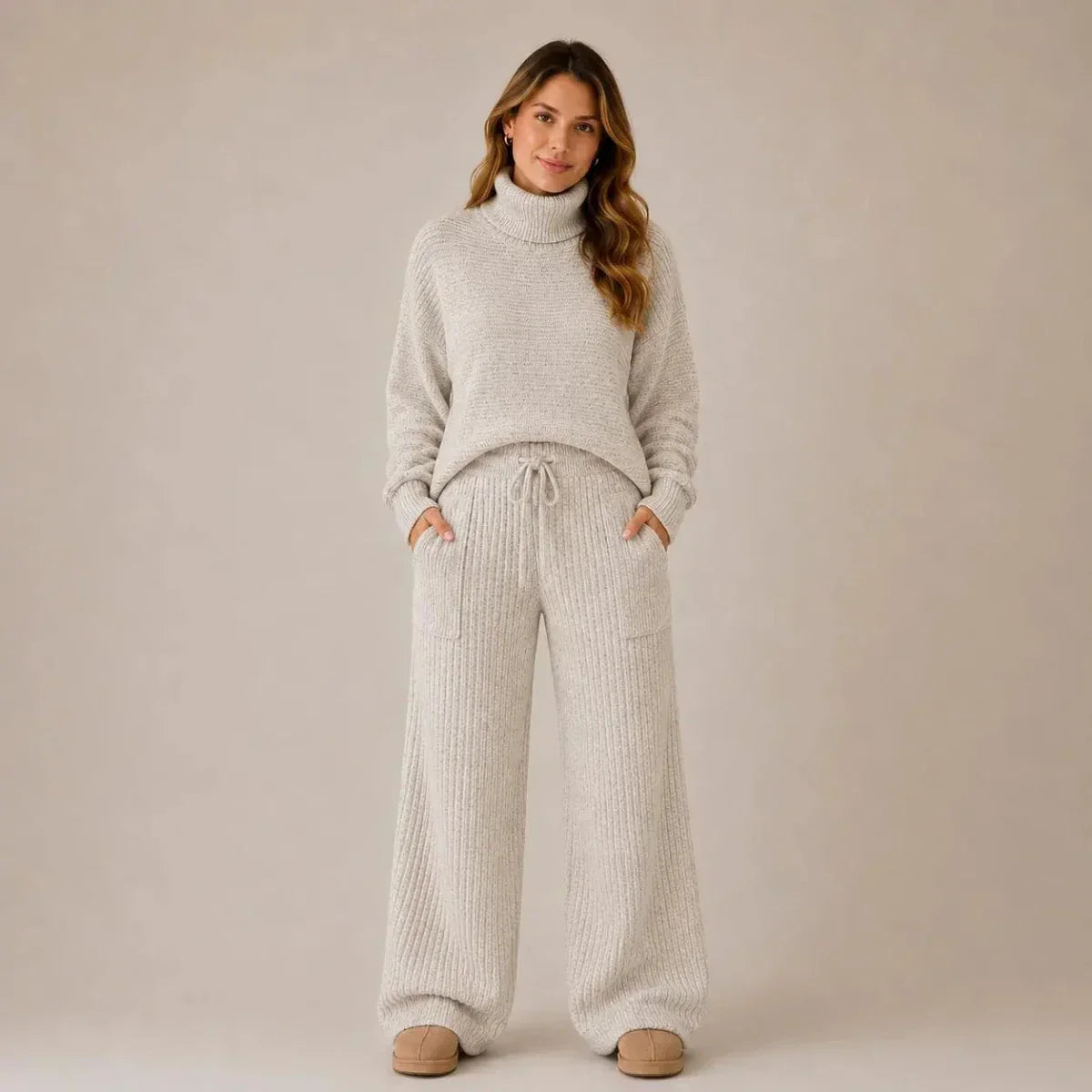 PREÇO DE LANÇAMENTO - Conjuntos Tatiana de Tricot Mousse (Blusa Gola Alta + Calça)