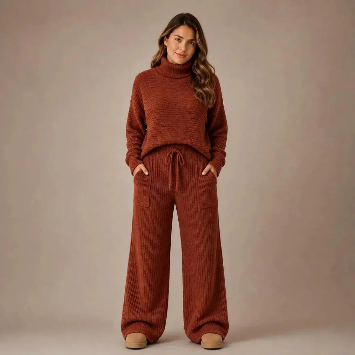 PREÇO DE LANÇAMENTO - Conjuntos Tatiana de Tricot Mousse (Blusa Gola Alta + Calça)