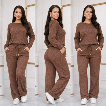 Conjunto Feminino Longo em Tricot (Blusa + Calça) | PROMOÇÃO DE INVERNO